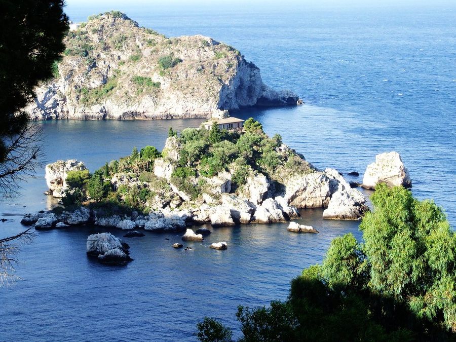 Coastal Mediterranean island viewed from a clifftop